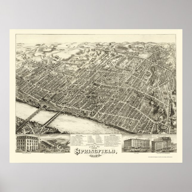 Springfield, MA Panoramic Map - 1875 Poster (Front)