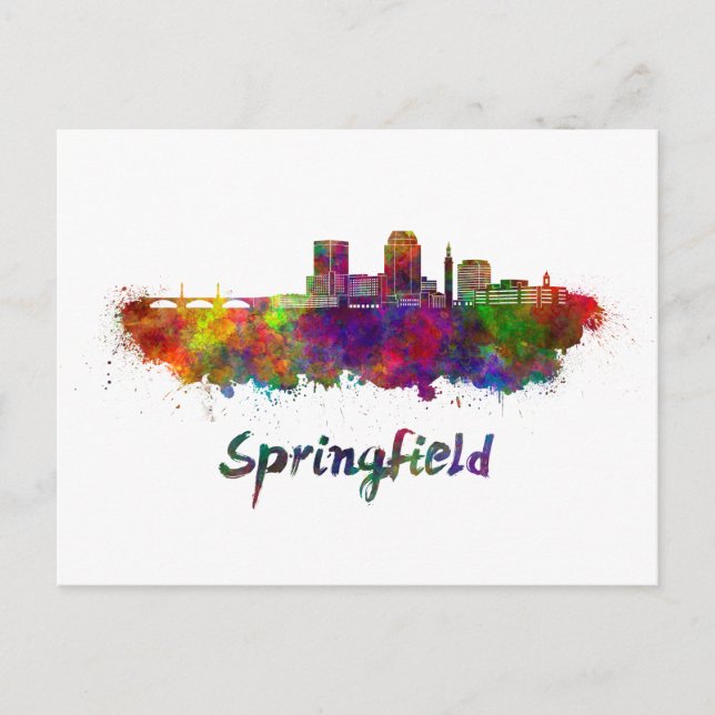 Springfield MA skyline in watercolor Postcard (Front)