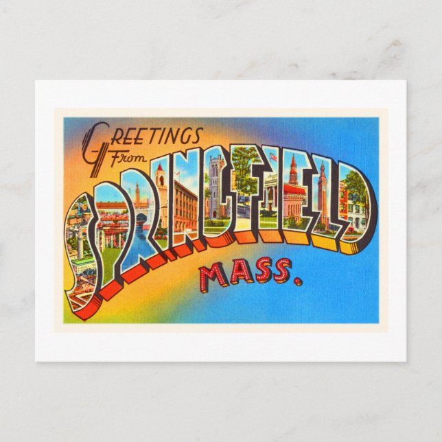 Springfield Massachusetts MA Old Travel Souvenir Postcard (Front)