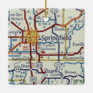 Springfield MO Vintage Map Ceramic Ornament