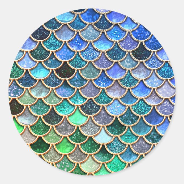 Springlike multicolor Glitter Mermaid Scales Classic Round Sticker (Front)