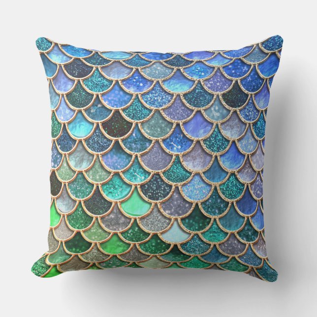 Springlike multicolor Glitter Mermaid Scales Throw Pillow (Front)