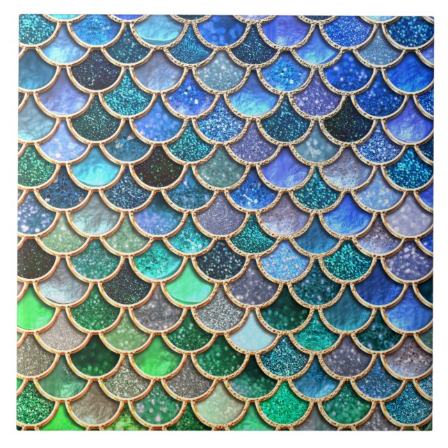 Springlike multicolor Glitter Mermaid Scales Tile (Front)