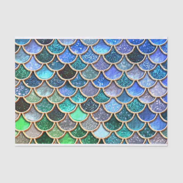 Springlike multicolor Glitter Mermaid Scales Tissue Paper (Front)