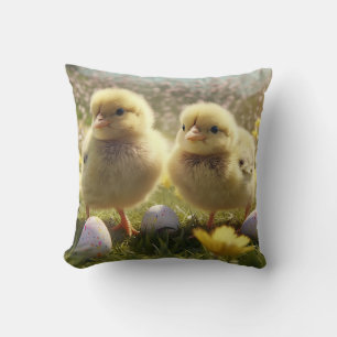 Spring's Delight - Adorable Chicks happy easter Throw Pillow