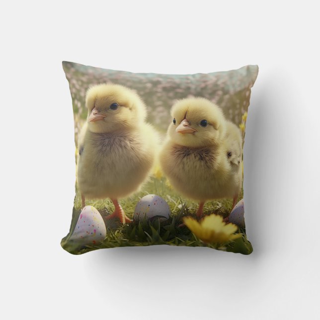 Spring's Delight - Adorable Chicks happy easter Throw Pillow (Front)