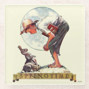 Springtime, 1935 boy with bunny glass coaster