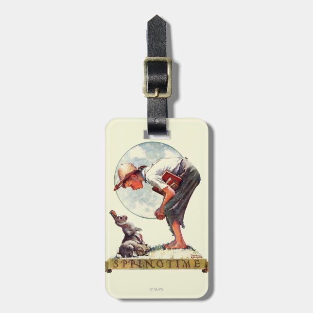Springtime, 1935 boy with bunny luggage tag (Front Vertical)
