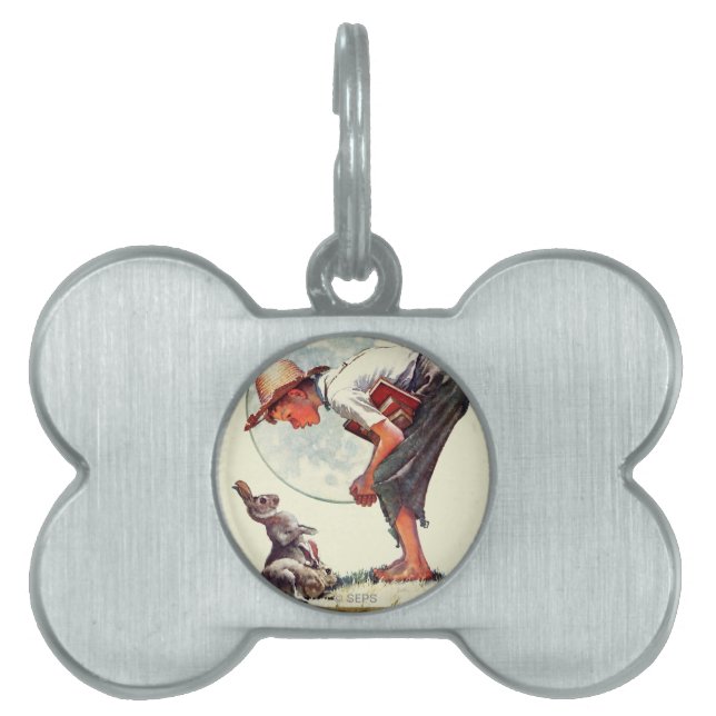 Springtime, 1935 boy with bunny pet ID tag (Front)