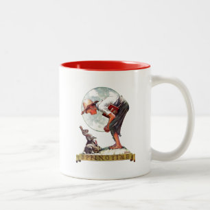 Springtime, 1935 boy with bunny Two-Tone coffee mug