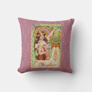Springtime Art Nouveau Throw Pillow