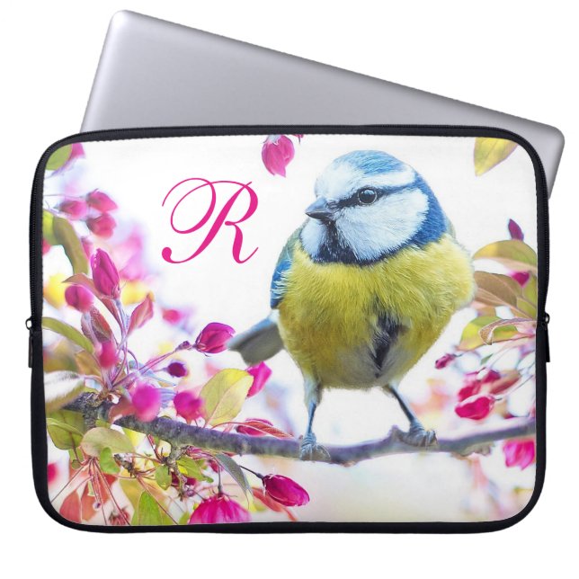 Springtime Bird Monogram Laptop Sleeve (Front)