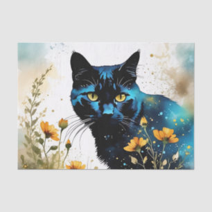Springtime Black Cat Vibrant Field Of Flowers Tissue Paper
