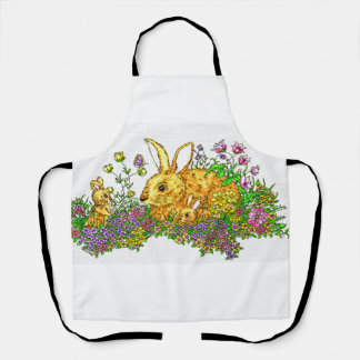 Springtime Bunnies in a Field of Flowers  Apron
