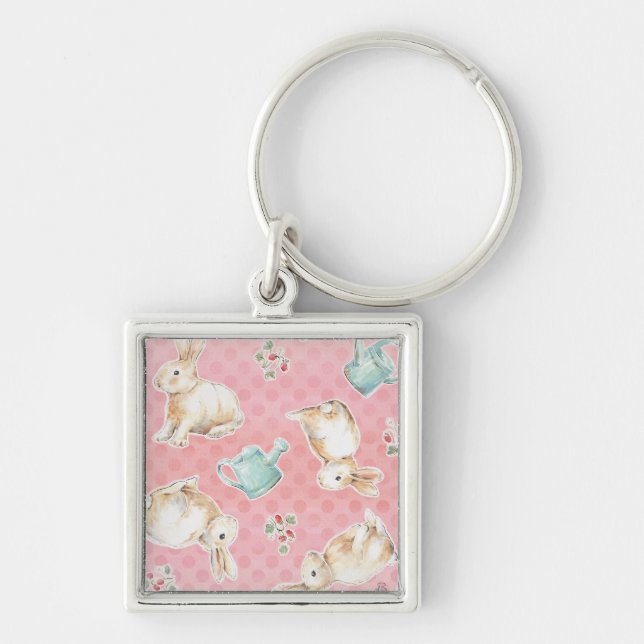 Springtime Bunnies Pattern Keychain (Front)