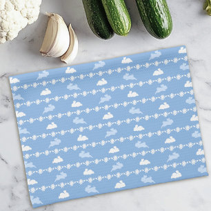 Springtime Bunny Daisies Cute Pattern White Blue  Kitchen Towel