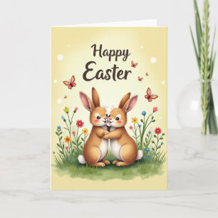 Springtime Bunny Hugs Greeting Card