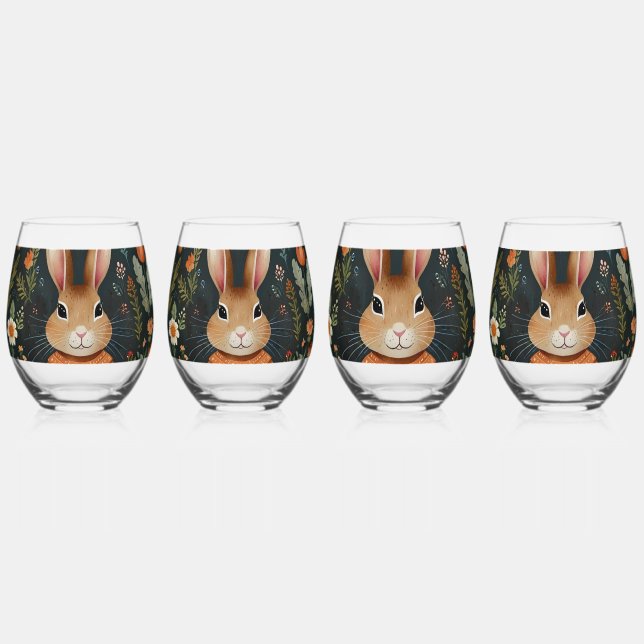 Springtime Bunny Magic Drinkware Set Stemless Wine Glass (Front)
