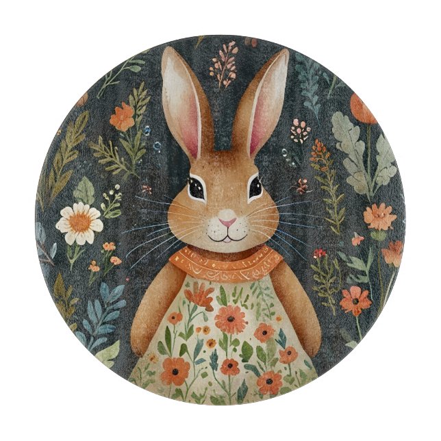 Springtime Bunny Magic  Glass Cutting Board  (Front)