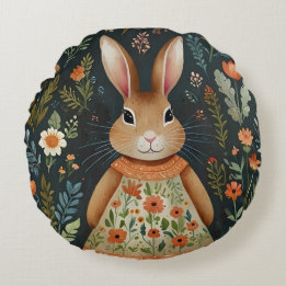 Springtime Bunny Magic Round Pillow 