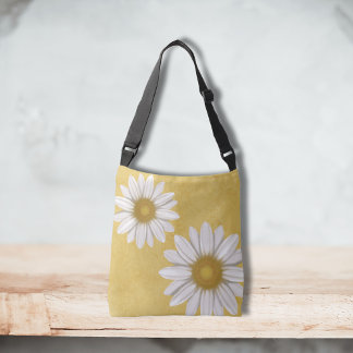 Springtime Butter Yellow Daisy Hand-Drawn Crossbody Bag