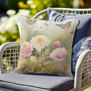 Springtime Butterflies and Flowers Throw Pillow