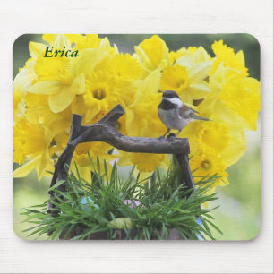 Springtime chickadee mousepad