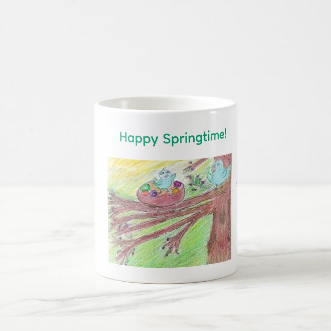 Springtime coffee mug with baby and mother bird  (Centre)