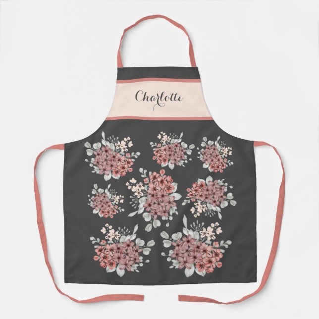 Springtime Dusty Pink Field Flower Bouquet Apron (Front)