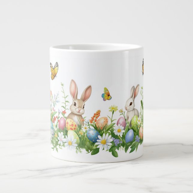 Springtime Easter Rabbits Large Coffee Mug (Front)
