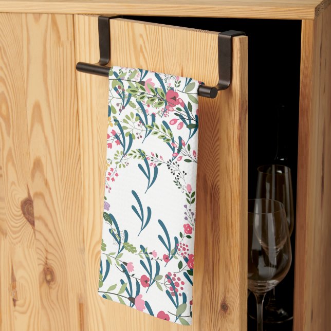 Springtime Floral + Leaf Design Gift  Kitchen Towel (Thirds Fold)