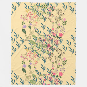 Springtime Floral + Leaf Design Yellow  Fleece Blanket