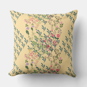 Springtime Floral + Leaf Design Yellow  Throw Pillow