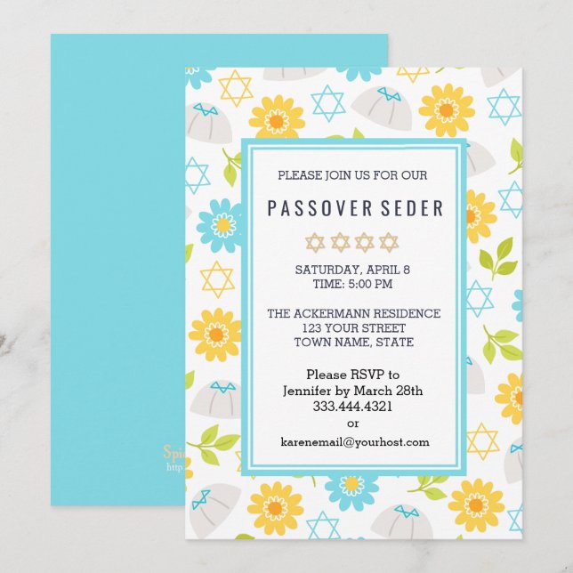 Springtime Floral  Passover Sedar Invitations (Front/Back)