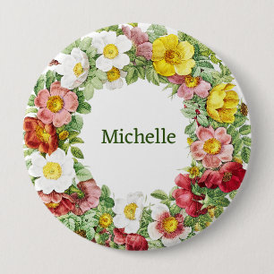 Springtime Floral Wreath Template 4 Inch Round Button
