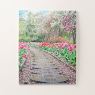 Springtime Flowers Along Stone Walkway Jigsaw Puzzle