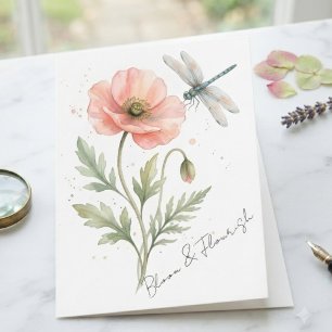Springtime Garden Poppies Dragonfly Note Card