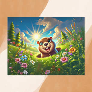 Springtime Groundhog Joy Postcard