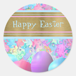 Springtime Happy Easter Eggs Holiday Card Classic  Round Sticker