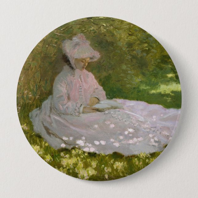 Springtime, Impressionist Portrait, Claude Monet 4 Inch Round Button (Front)