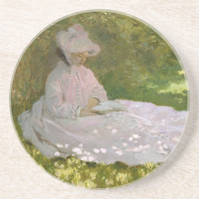 Springtime, Impressionist Portrait, Claude Monet Coaster (Front)
