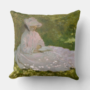 Springtime, Impressionist Portrait, Claude Monet Throw Pillow