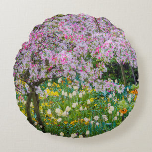Springtime in Claude Monet's garden Round Pillow