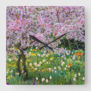 Springtime in Claude Monet's garden Square Wall Clock