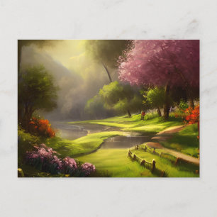 Springtime in the Countryside Village Postcard