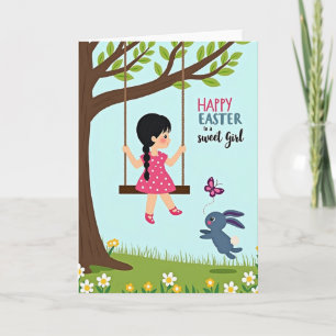 Springtime Joy Girl Swing Card