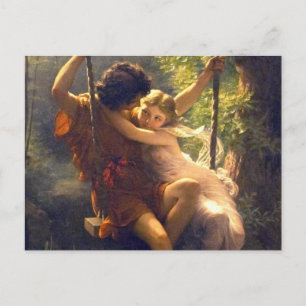 Springtime ~ Lovers on Swing Painting Postcard