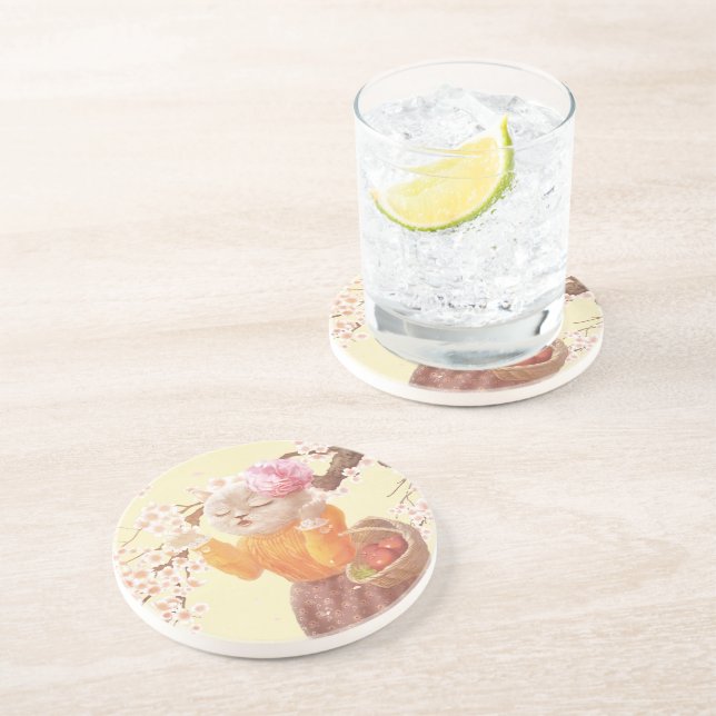 Springtime Melody: Miss Meow Singing Under Sakura Coaster (Side)