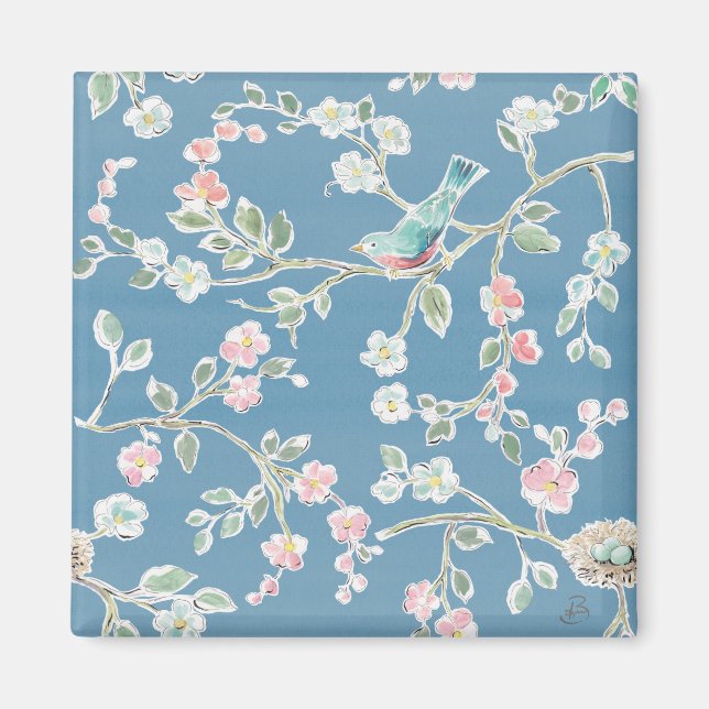 Springtime Pattern - Birds & Flowers Magnet (Front)