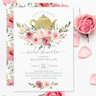 Springtime Peonies Rose Floral Bridal Shower Tea Invitation